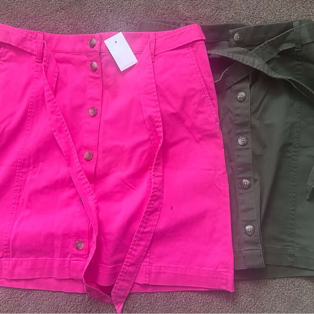J. Crew Hot Pink and Olive Green Mini Skirts
